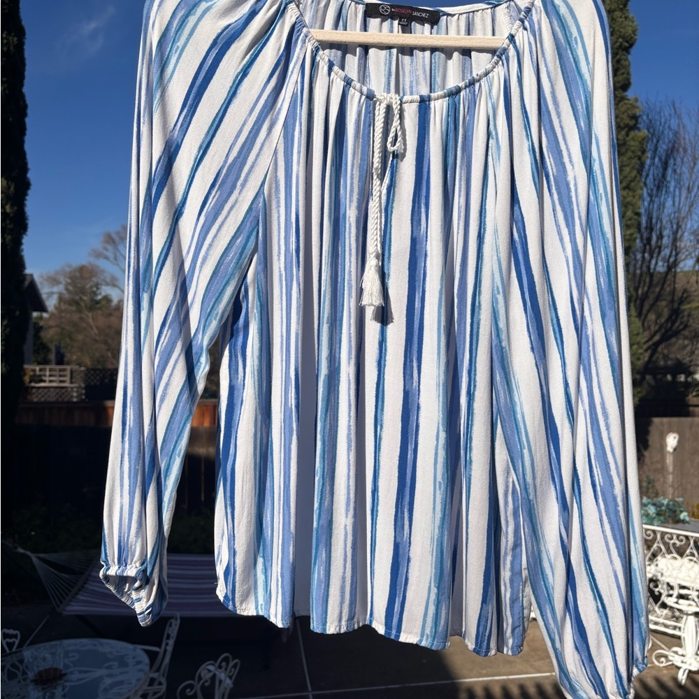 Elegant Blue and White Striped Blouse